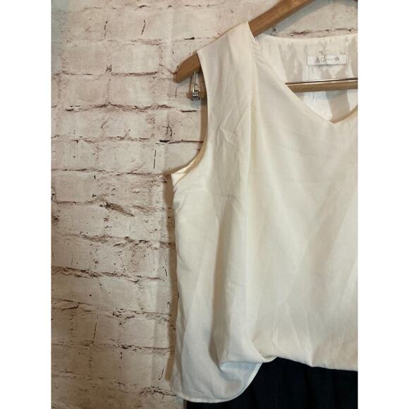 AG Aquagirl Dress Womens Medium Navy & Cream Mesh Lined Layered Lagenlook Satin - Picture 4 of 14